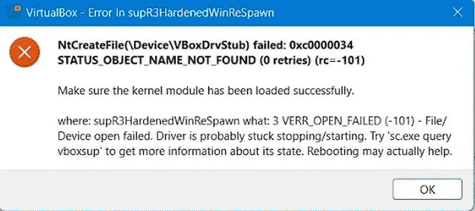 Як виправити помилку VirtualBox у Supr3HardenedWinRespawn у Windows 11