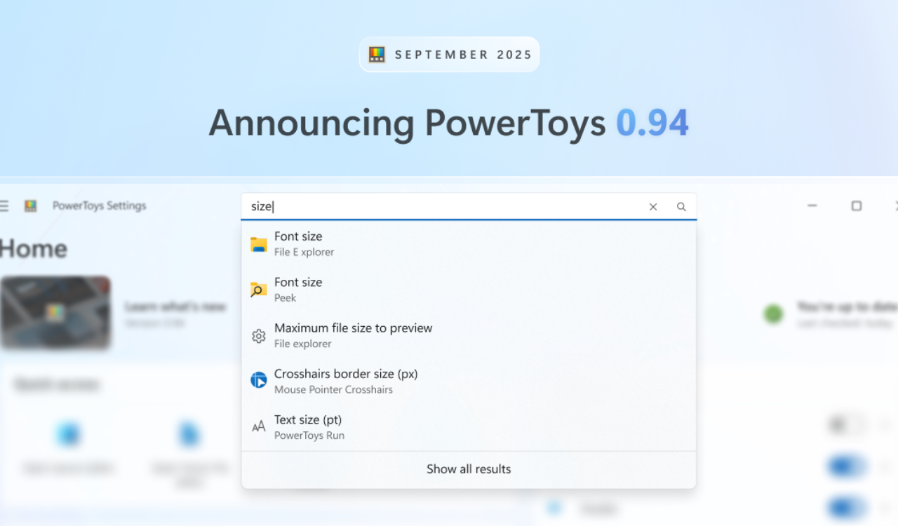 Powertoys 0.94 Wydany z wyszukiwaniem ustawień, wykrywaniem konfliktów skrótu i nie tylko